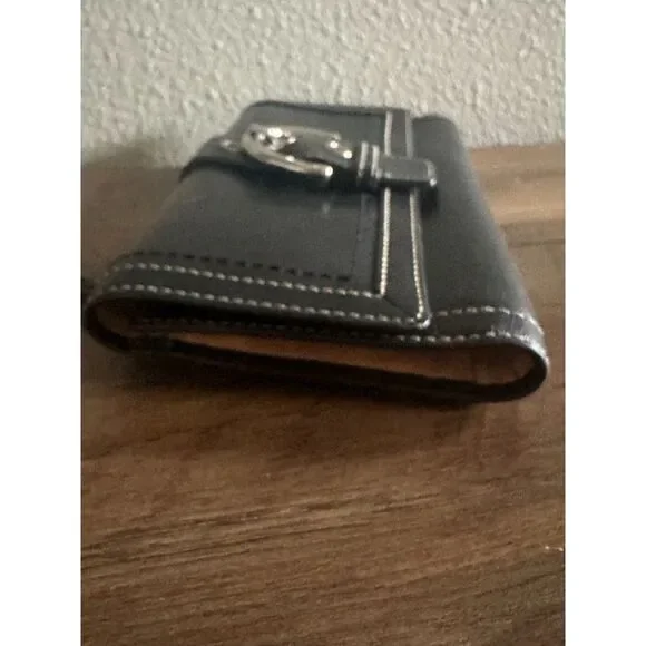 Vintage Coach Black Leather Single Stitch Silver Buckle Tri-Fold Wallet - Picture 9 of 14